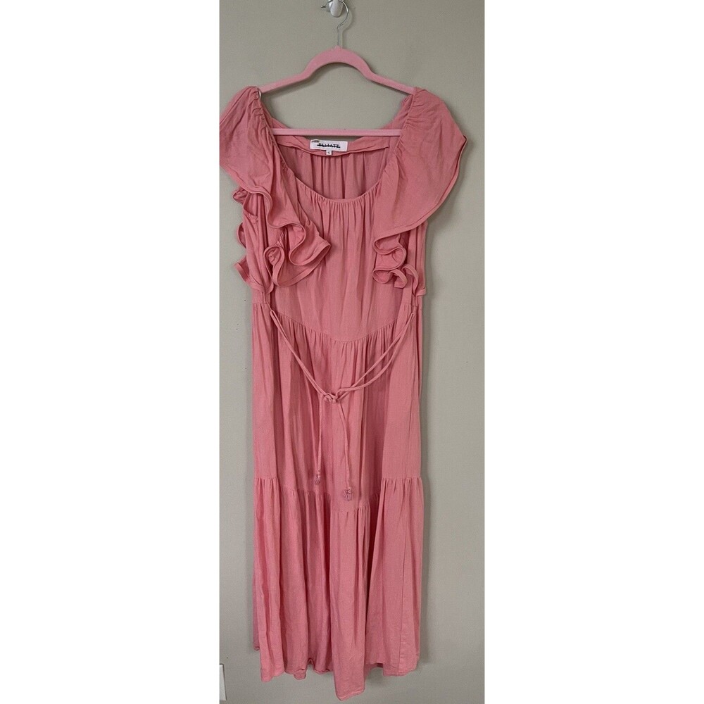 Elliatt Dress Maxi Womens Pink Boho Ruffle Tiered Linen Blend Preppy Vacay Large